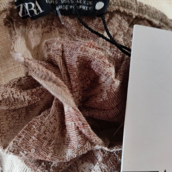 Zara Brown and Taupe Crinkle Stretch Dress Size Small - Picture 7 of 7